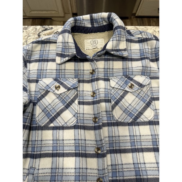 SAGE Women Plush Button Down Front Pocket Shirt Jacket Blue Plaid Size Medium‎ - Picture 1 of 7